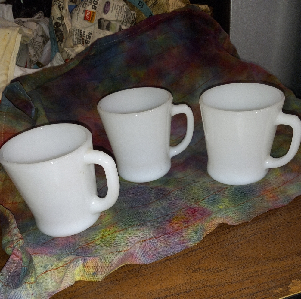 Set 3 Fire King 1950's Milk Glass D handle Mugs
